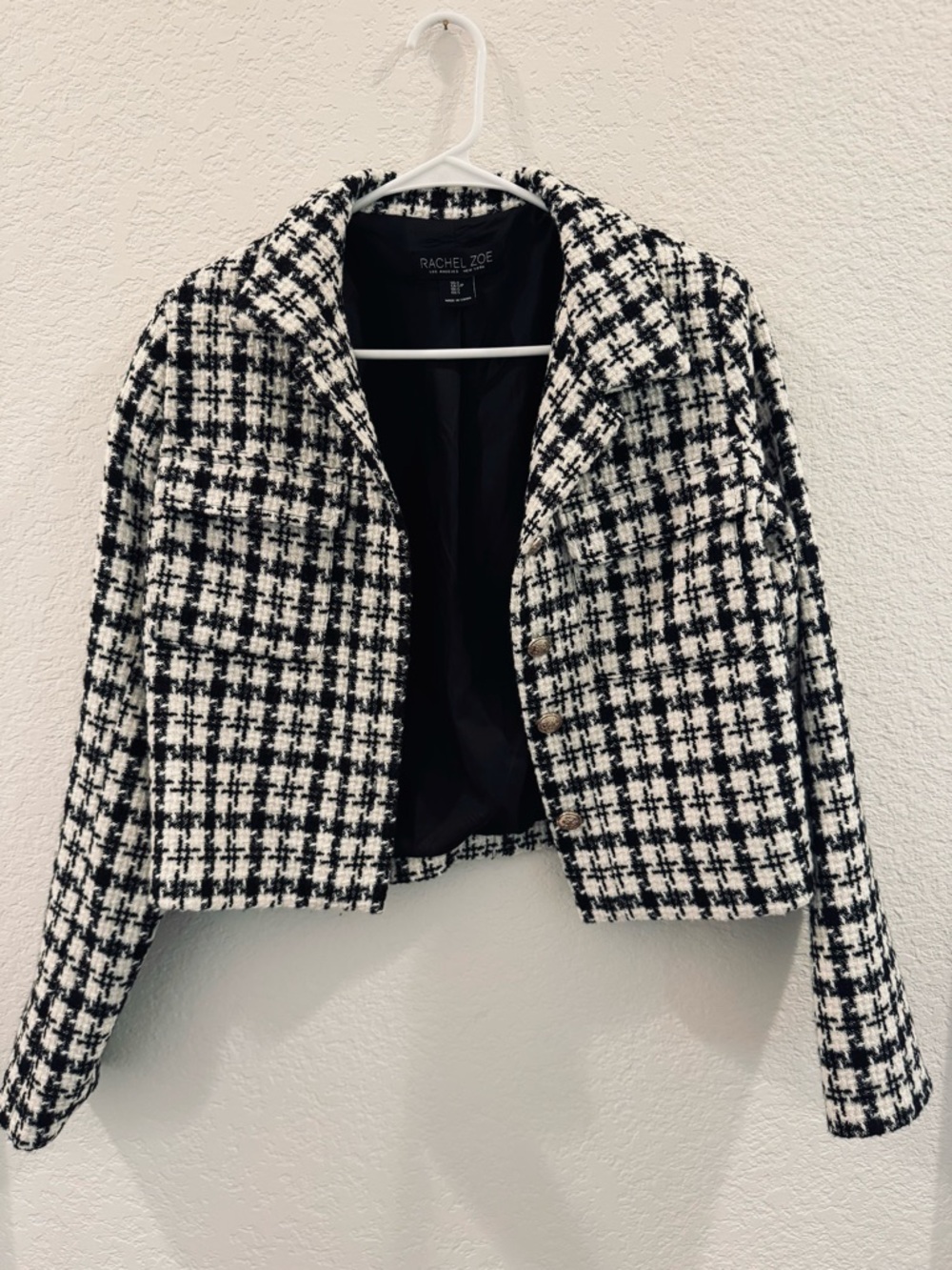 Rachel Zoe Black and White Houndstooth Cropped Blazer